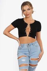 Chain Lace Up Top- Black